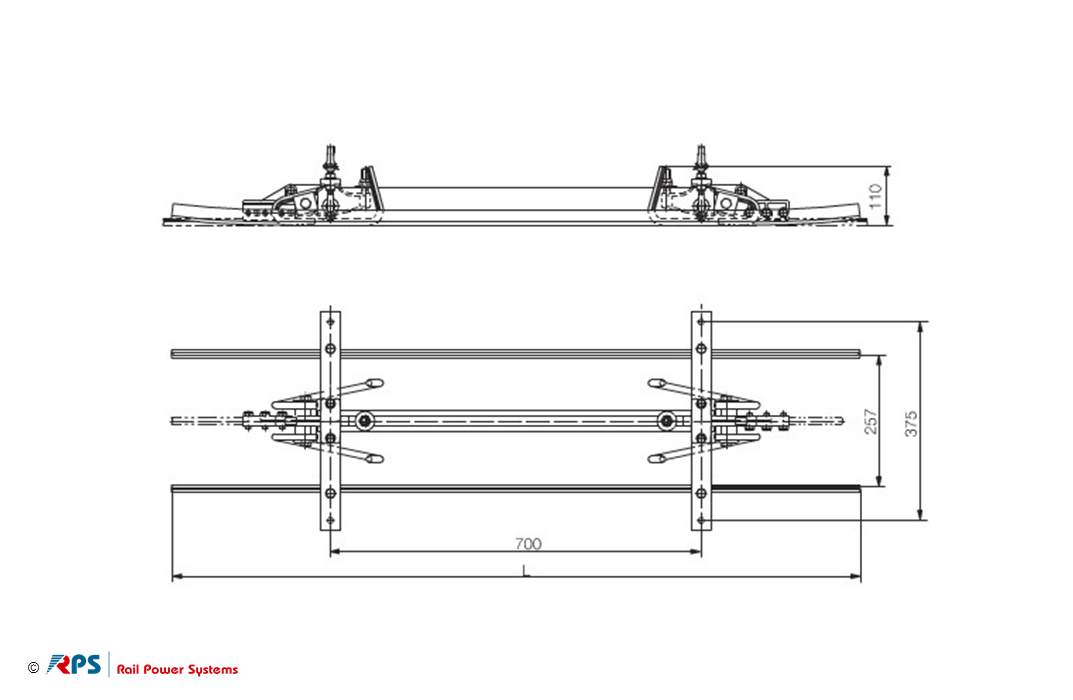 Streckentrenner 1,5 kV mit GFK-Stab und Schleifkufen