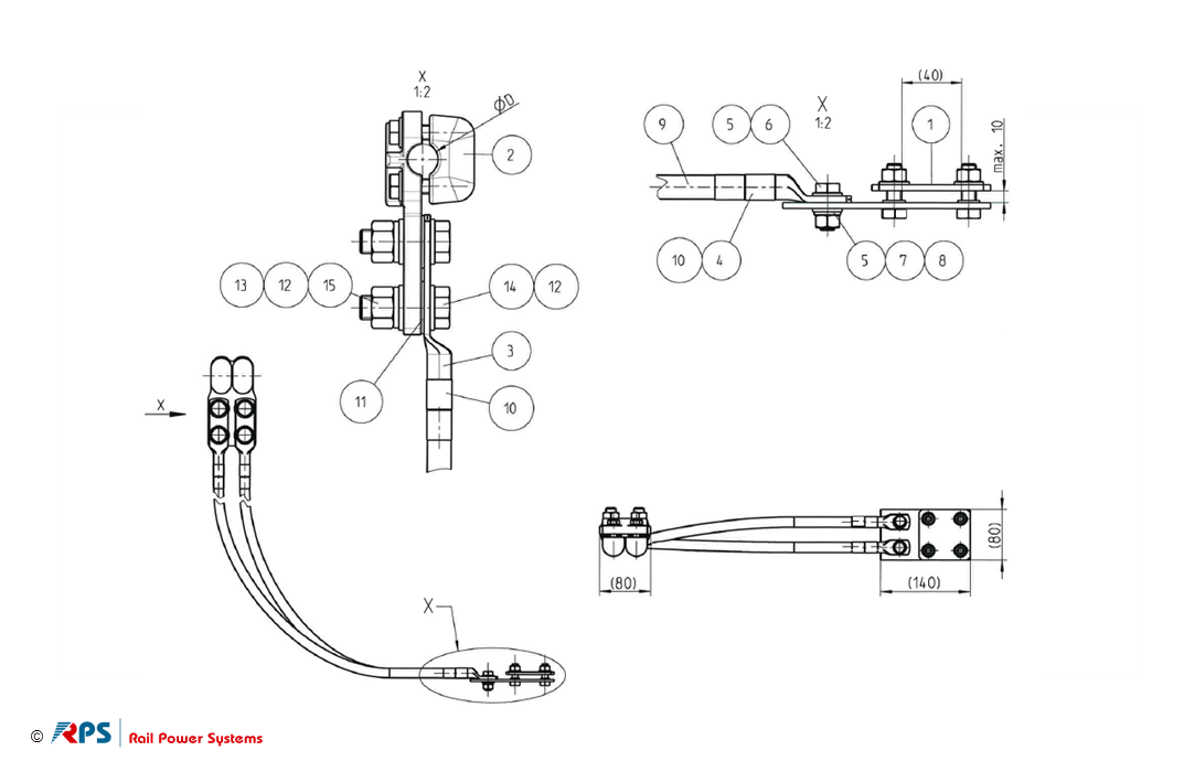 Ring conductor connection with 2x 70 mm²